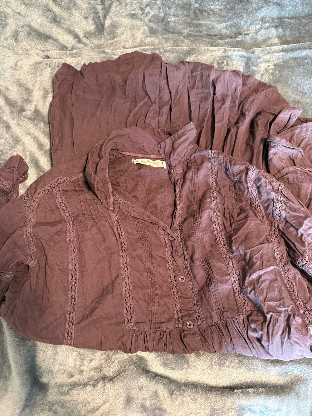 We The Free Dusty Mauve Crochet-Trim Button Front Jacket